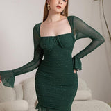 ELLIE™ - Elegant Glitter Mesh Bodycon Long Sleeve Party Dress