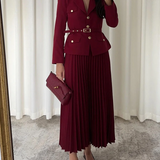 EMILIE™ - Chic Belted Blazer & Pleated Skirt Set