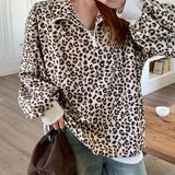 INGRID™ - Women’s Casual Zip-Up Front Leopard Print Sweatshirt Long Sleeve