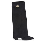 SARAH™ - 4-Inch Heel Suede Long Heeled Fold-Over Buckle Boots for Women Stylish Walking Shoes