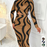 ARA™ - Colorblock Print Cut-Out Bodycon Dress for Spring & Fall